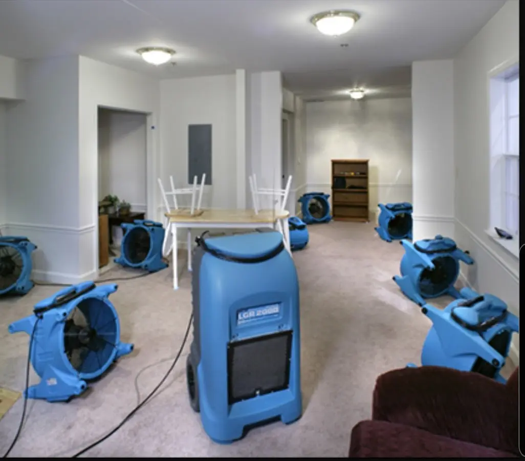 Air movers and dehumidifier setup for Water Extraction & Removal in Spring